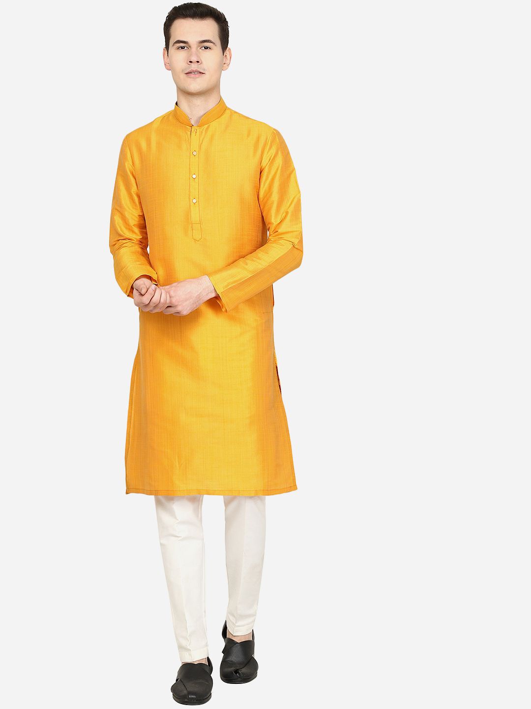 

THE KURTA COMPANY Men Thread Work Kurta, Yellow