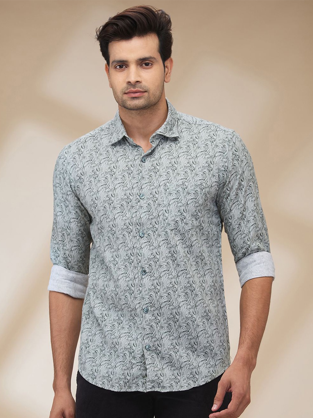 

Park Avenue Men Spread Collar Abstract Printed Cotton Slim Fit Casual Shirt, Grey
