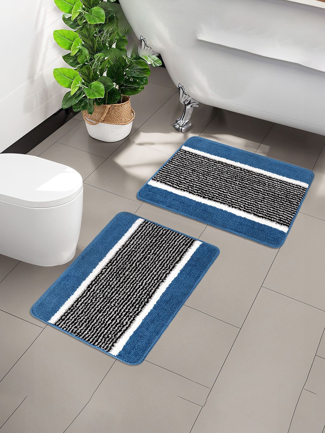 

Kuber Industries Blue & Black 2 Pieces Patterned Anti-Skid Doormats