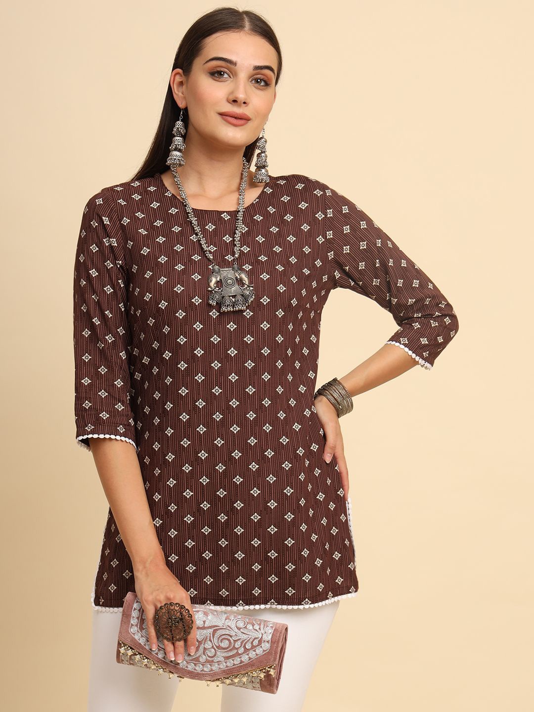 

Anouk Rustic Geometric Printed Kurti, Brown