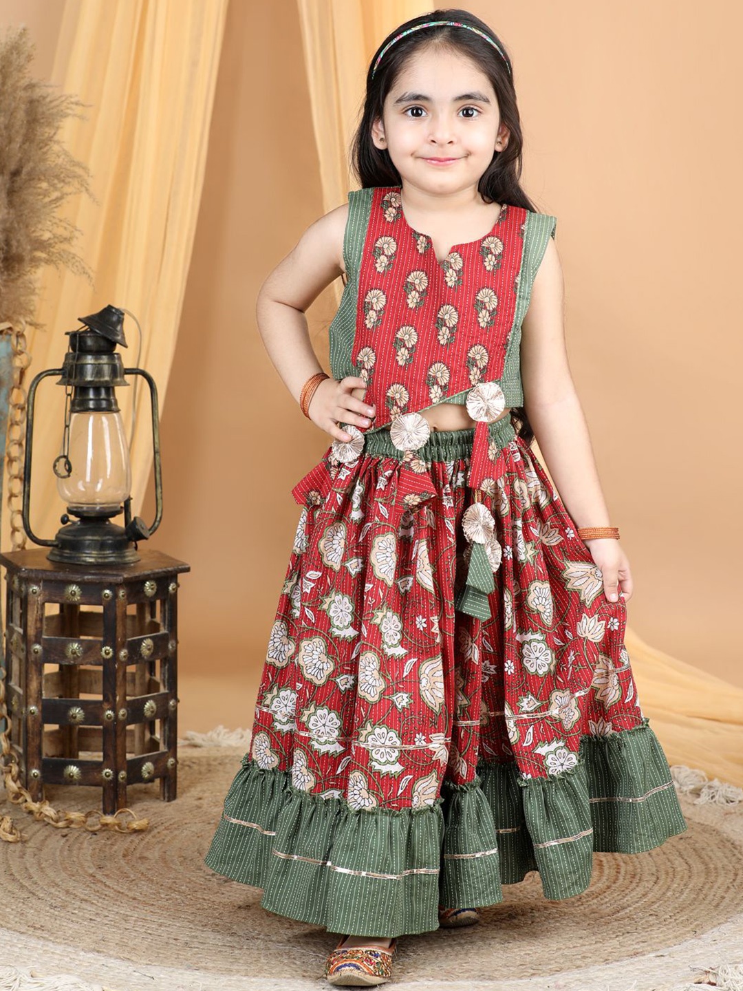 

Here&Now X Kinder Kids Girls Printed Ready to Wear Lehenga &, Red