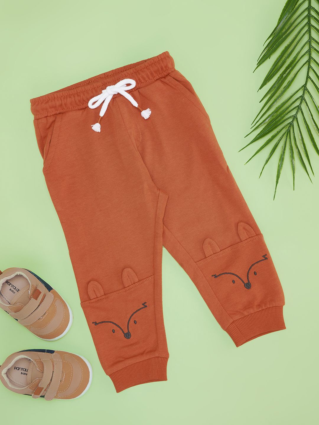 

Pantaloons Baby Infant Boys Printed Pure Cotton Joggers, Rust