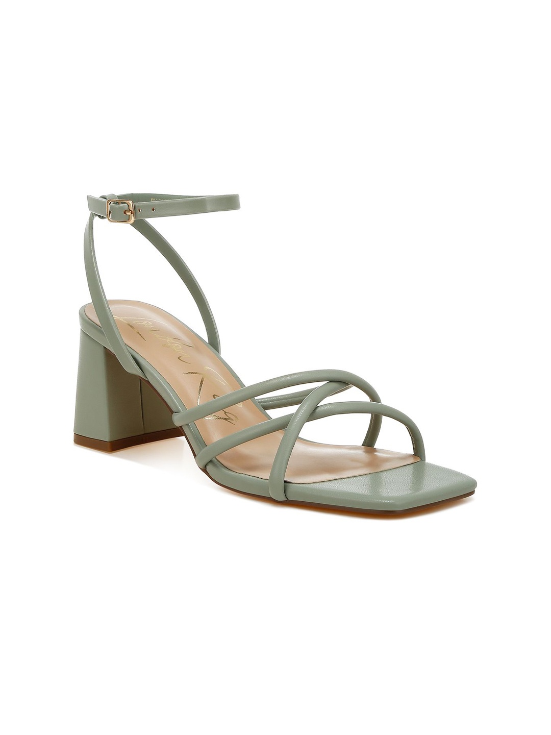 

London Rag Leather Block Sandals with Buckles, Green