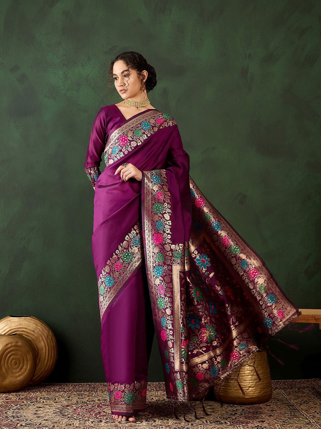 

DIVASTRI Woven Design Zari Silk Blend Designer Kanjeevaram Saree, Purple