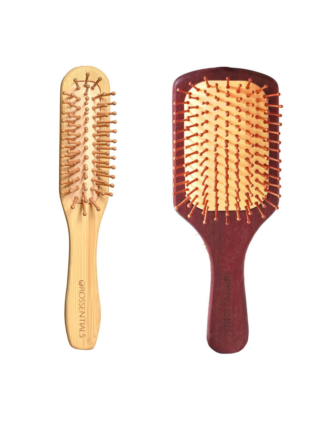 

OROSSENTIALS Set Of 2 Wooden Hair Brush, Brown