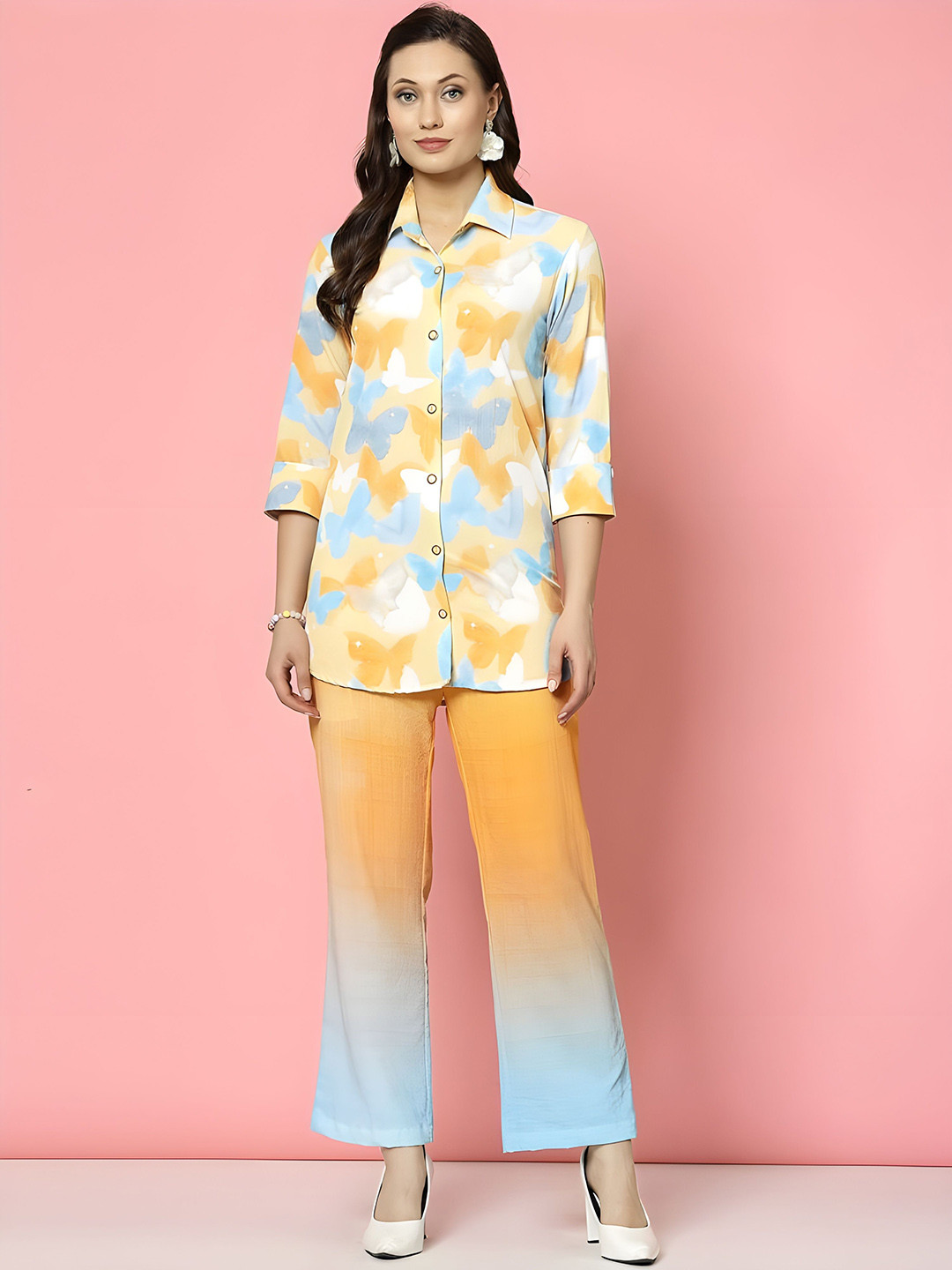 

NIJANAND TEXTILE Printed Pure Cotton Shirt & Trousers Co-Ord, Orange