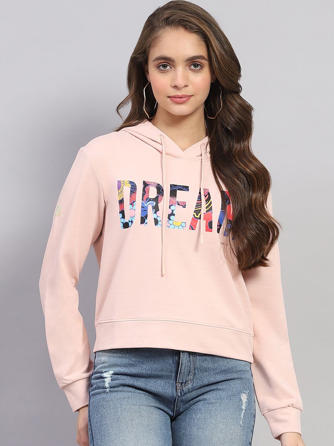 

rock.it Women Typography Printed Hooded Pullover Sweatshirt, Peach