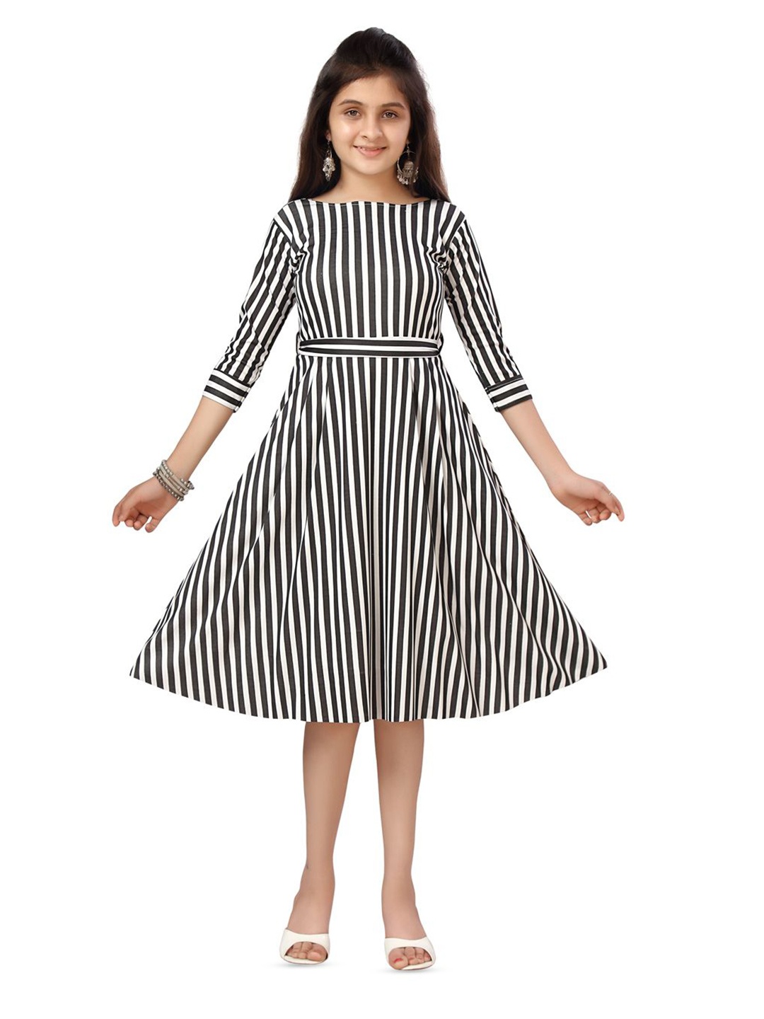 

BAESD Striped Fit & Flare Dress, Black