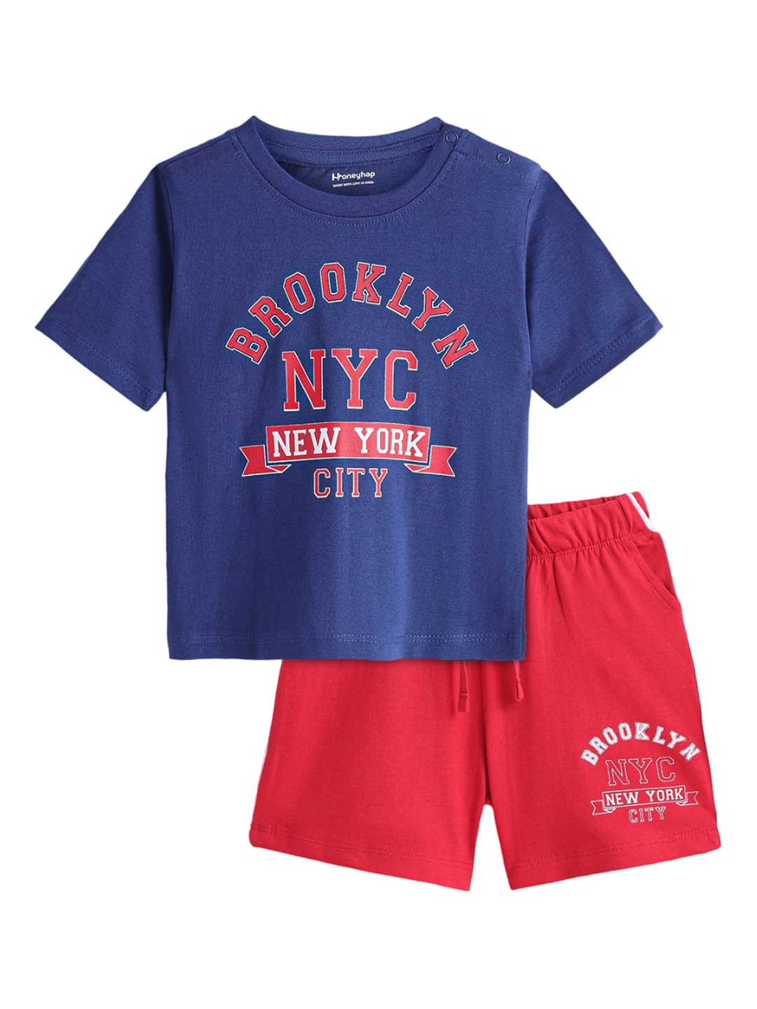 

Honeyhap Boys Typography Printed Night suit, Navy blue