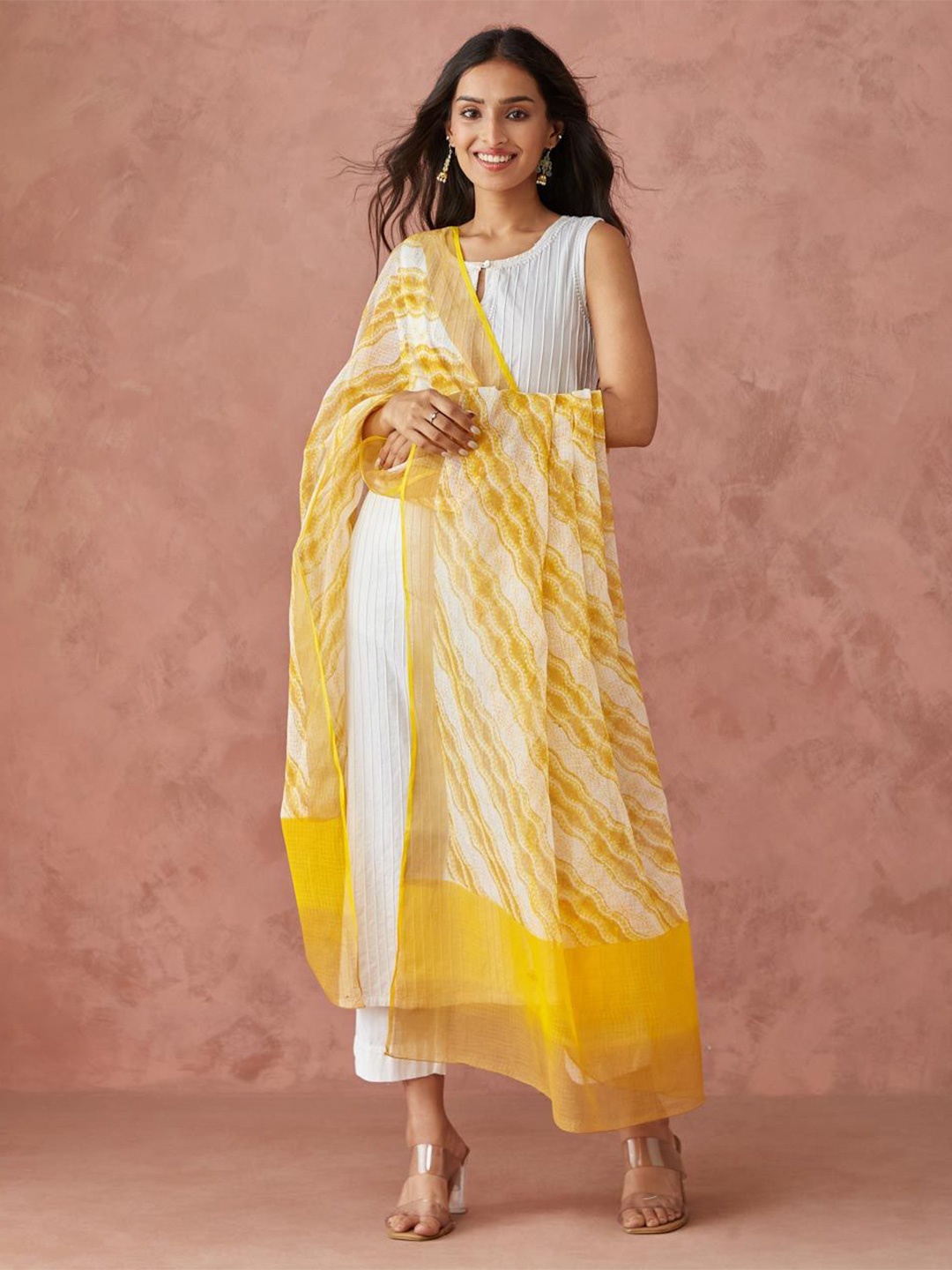 

Fabindia Printed Cotton Silk Dupatta, Yellow