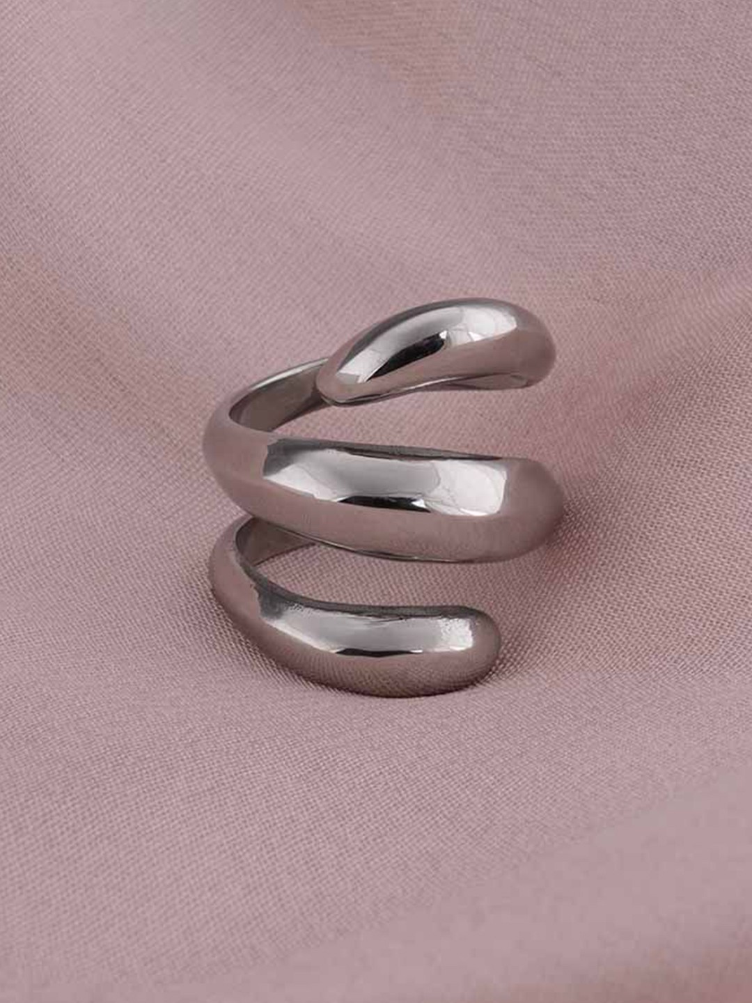 

PALMONAS Sliver-Plated Stainless Steel Spiral Three Layer Ring, Silver