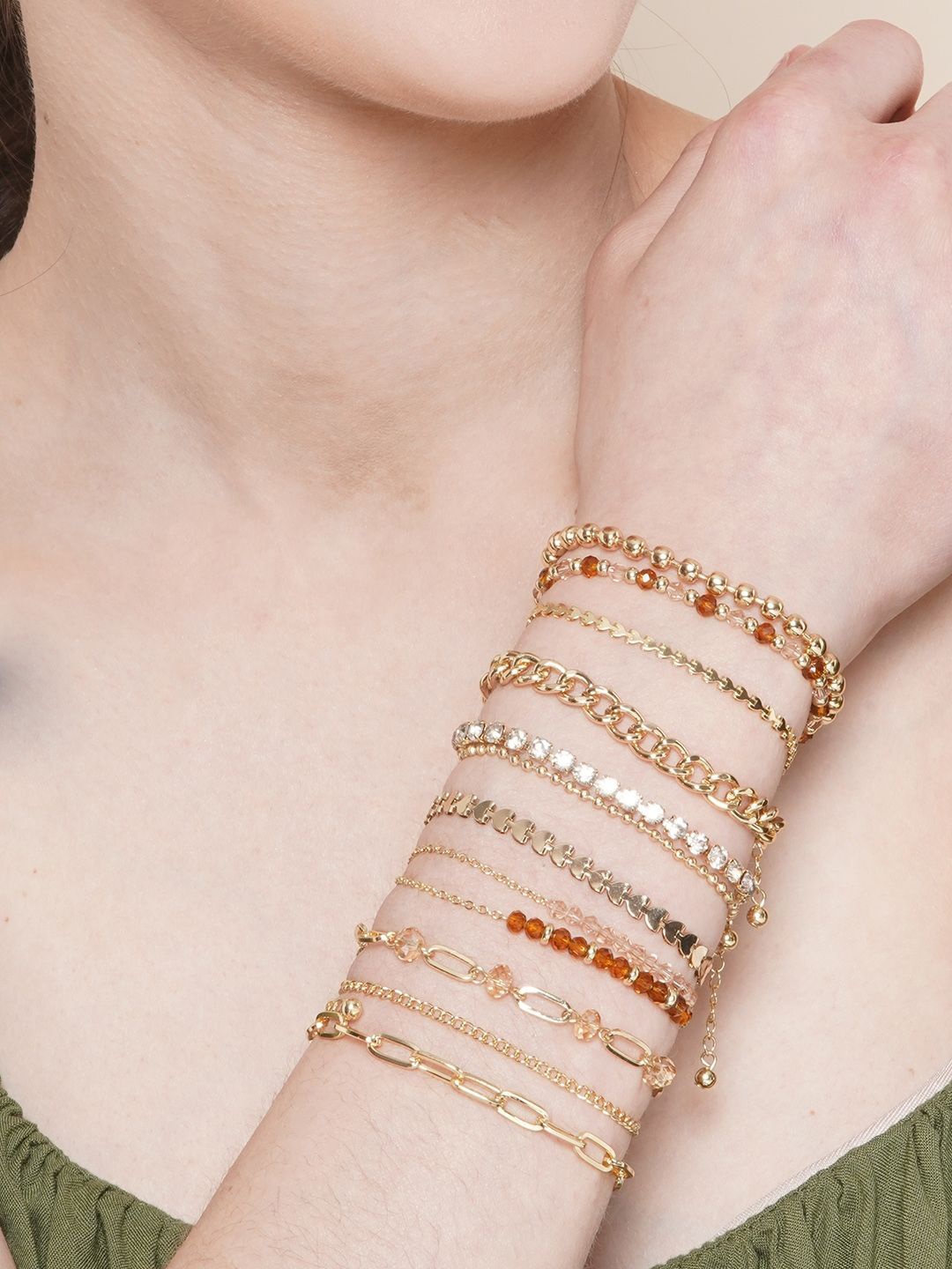 

KPOP Set Of 12 Gold-Plated Beaded Wraparound Bracelets