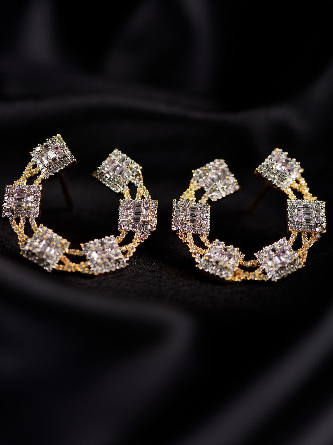 

SHARLEEZ Rhodium-Plated American Diamond Studded Circular Studs, Gold