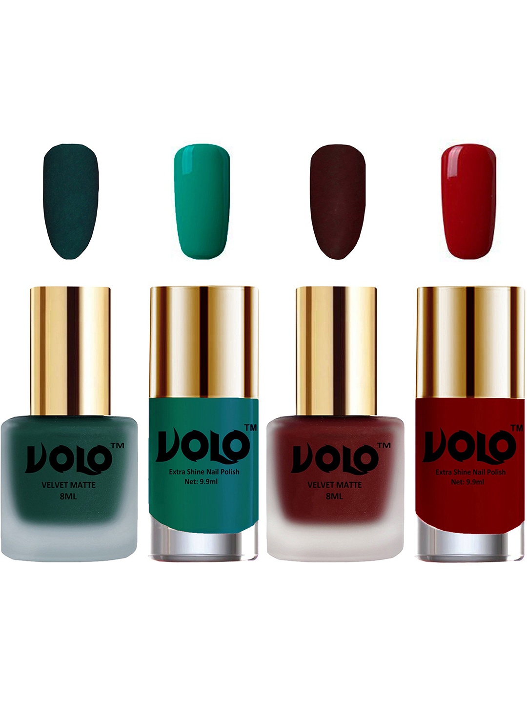 

VOLO Set Of 4 Velvet Matte & Extra Shine Nail Polish-8 ml & 9.9 ml Each Shade 12-23-26-31, Multi