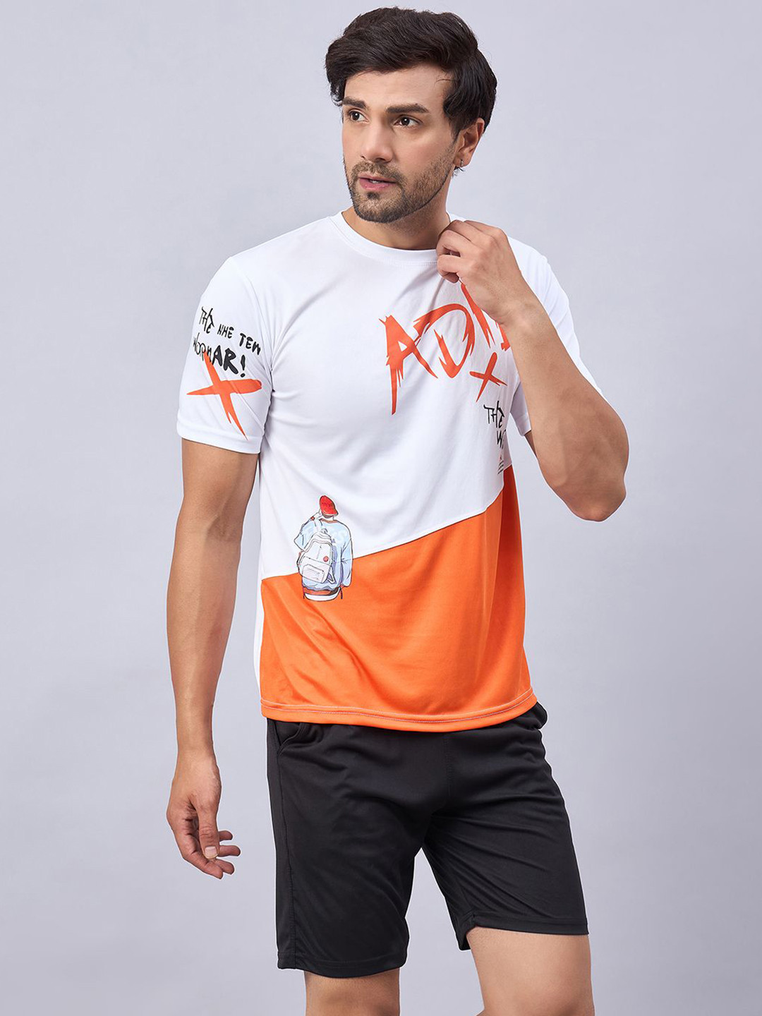 

CHROME & CORAL Men Typography Mid-Rise Tracksuits, Orange