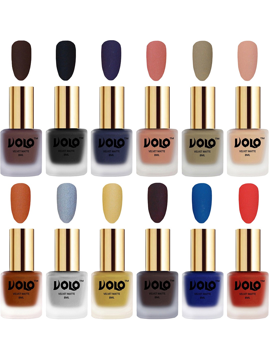 

VOLO Set Of 12 Velvet Matte Bold Colors Nail Polish - 8 ml Each, Red