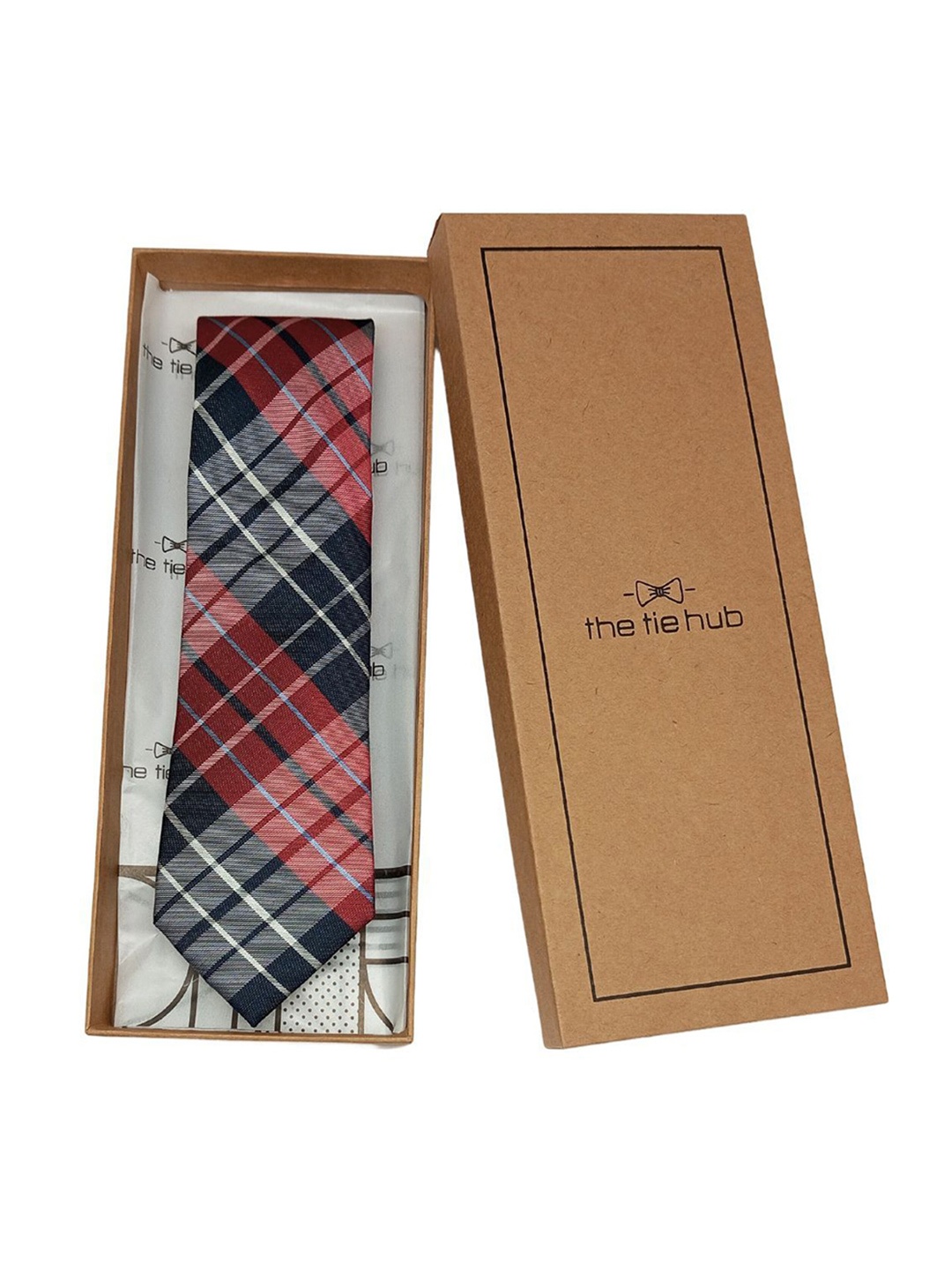 

The Tie Hub Men Red with Blue Checked Broad Necktie