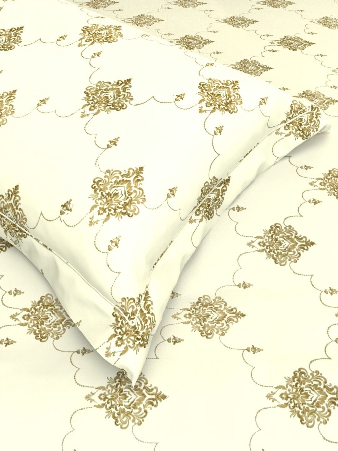 

THE WHITE MOSS Off White Printed Pure Cotton 220 TC Queen Bedsheet with 2 Pillow Covers