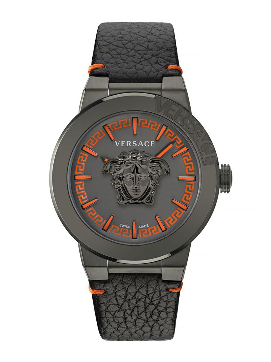 

Versace Men Brass Embellished Dial & Leather Straps Analogue Watch VE7E00323, Black