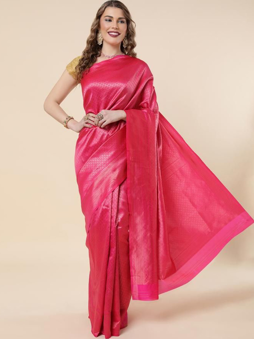 

HANDSEL Woven Design Zari Pure Silk Banarasi Saree, Pink