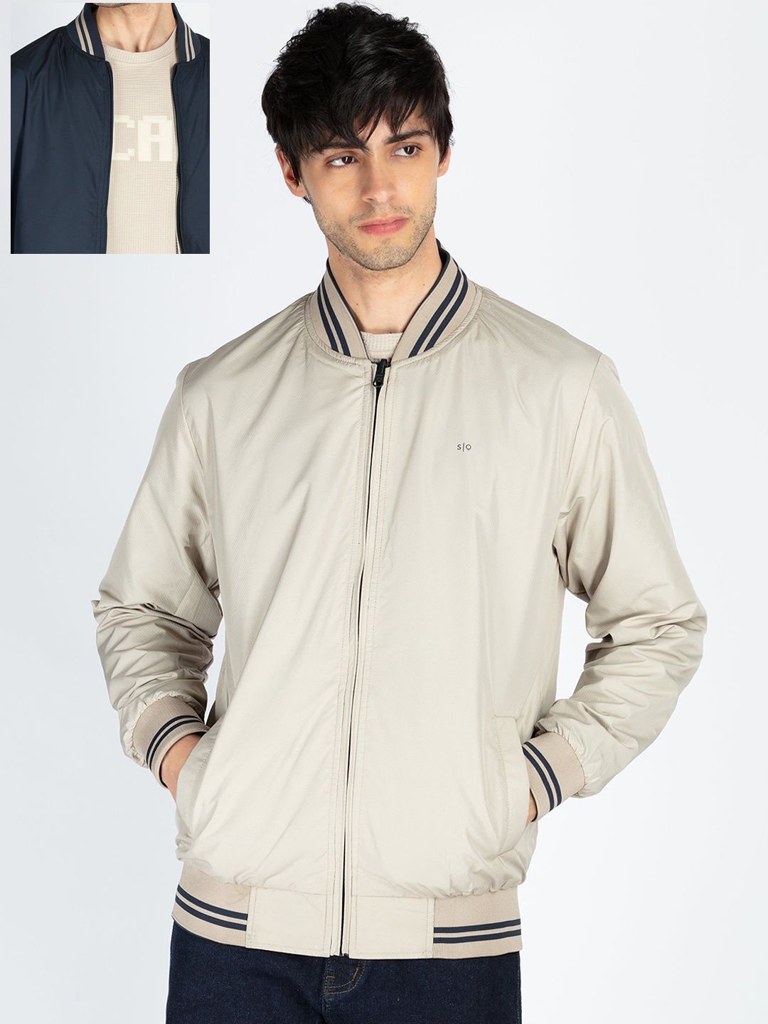 

Status Quo Men Reversible Long Sleeves Open Front Jacket, Beige