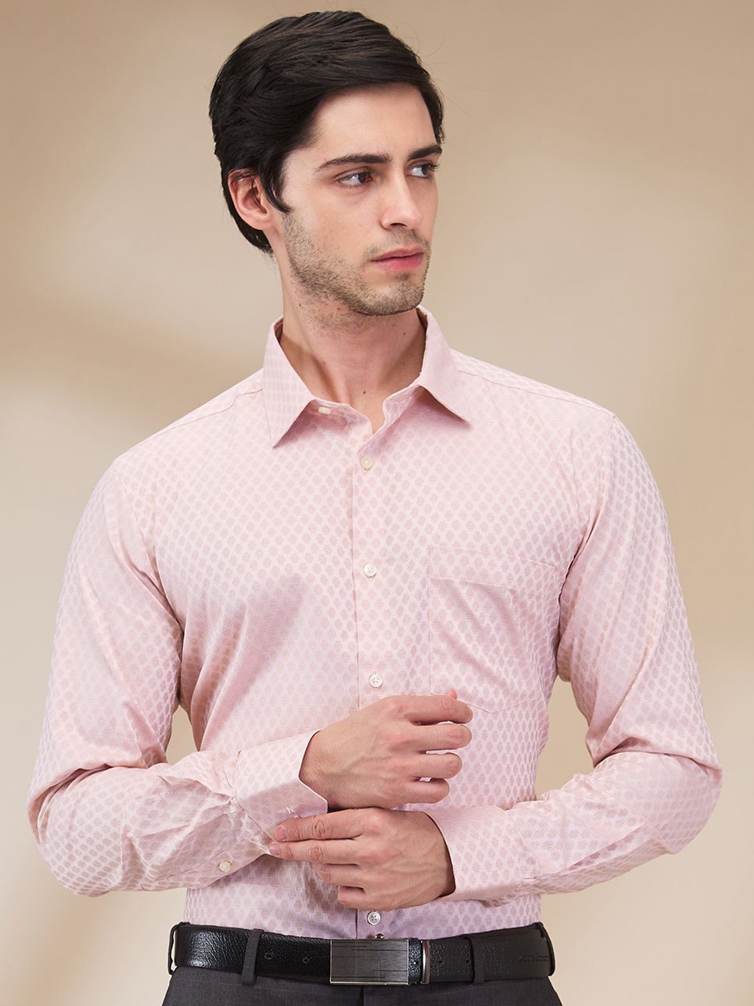

Park Avenue Men Spread Collar Micro Ditsy Printed Cotton Slim Fit Formal Shirt, Orange