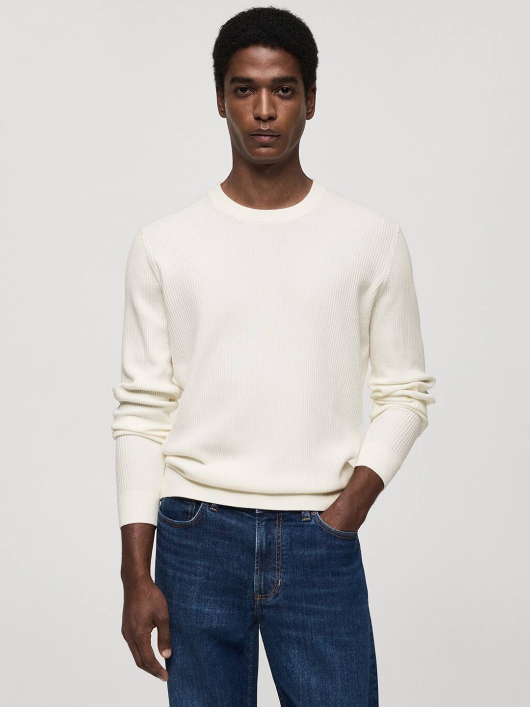 

MANGO MAN Ribbed Pullover, White