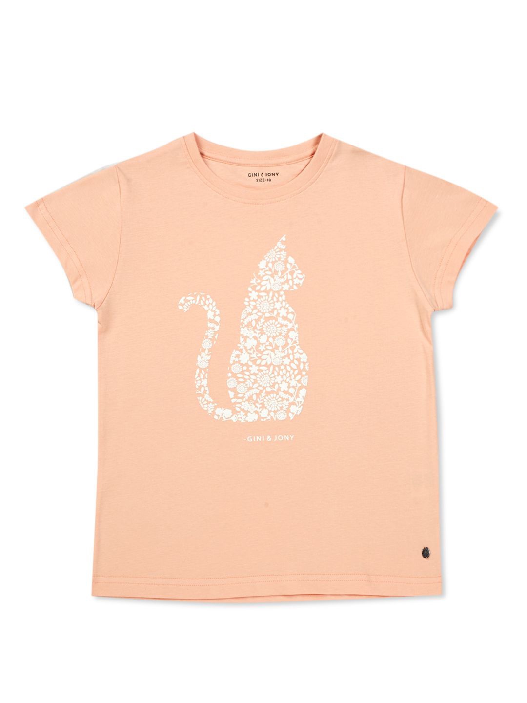 

Gini and Jony Girls Floral Printed Round Neck Cotton T-Shirt, Peach