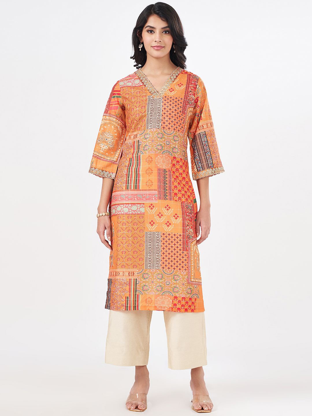

RANGMANCH BY PANTALOONS Women Geometric Printed Kurta, Yellow