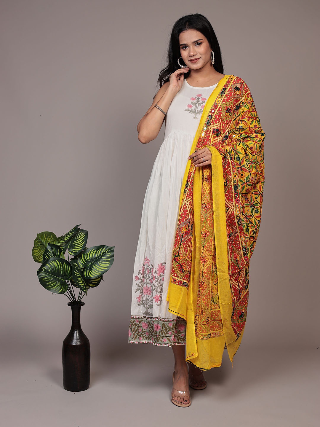

Bohekant Women Ethnic Motifs Embroidered Dupatta with Mirror Work, Yellow