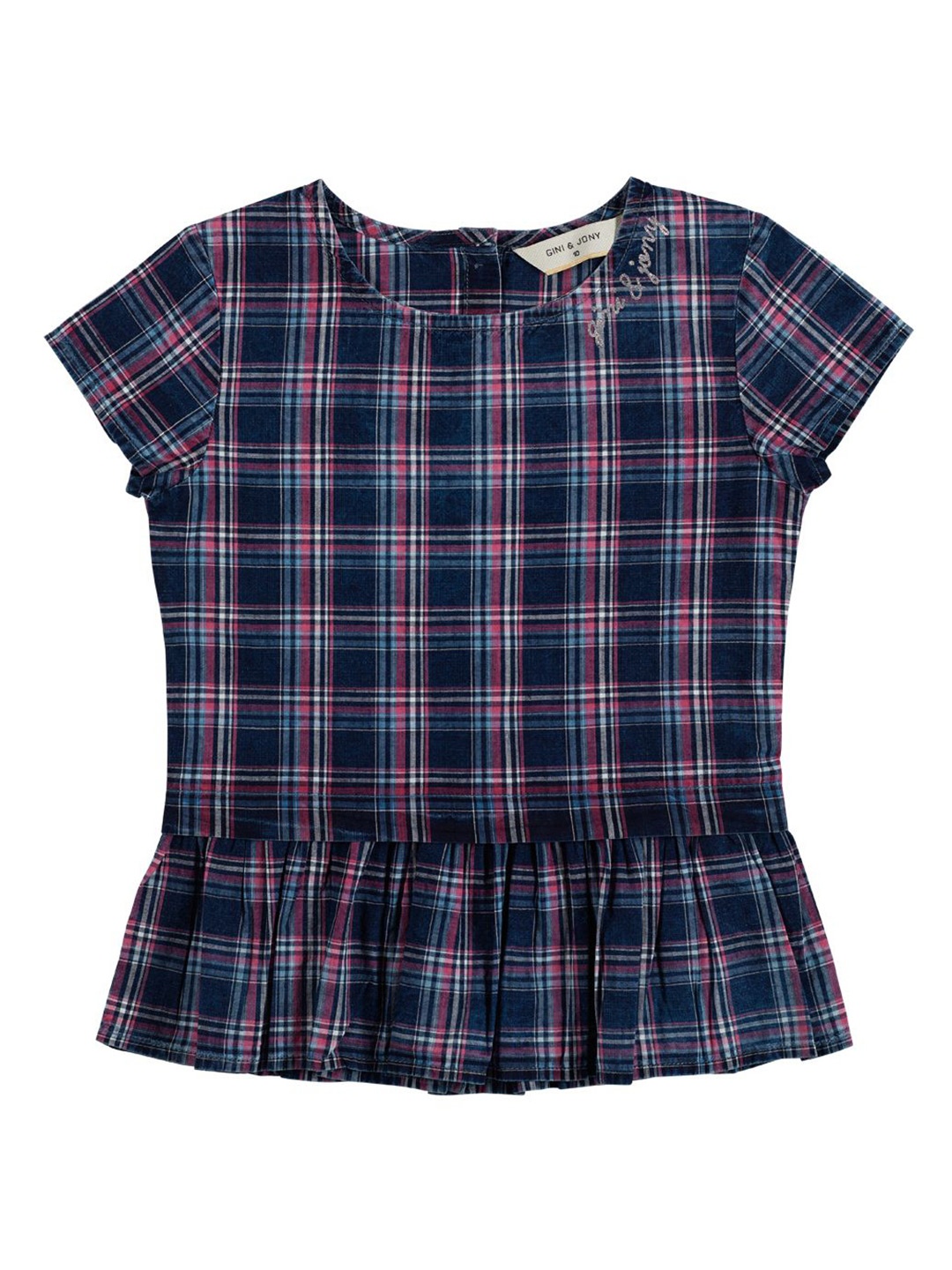 

Gini and Jony Girls Checked Round Neck Cotton Top, Blue