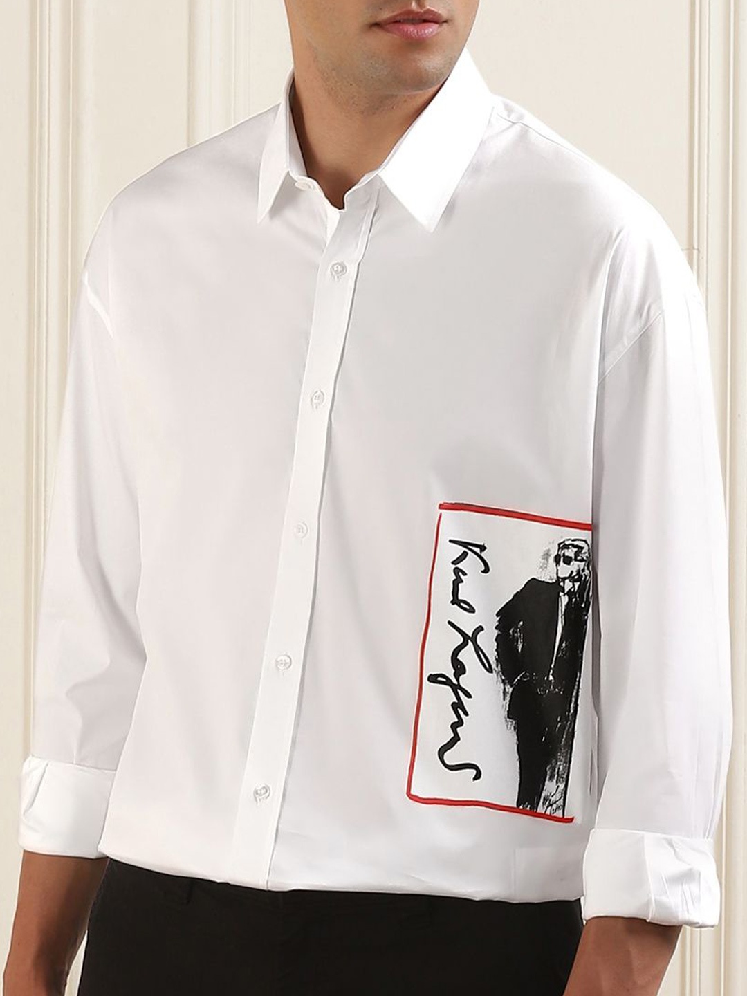 

Karl Lagerfeld Men Spread Collar Solid Cotton Slim Fit Formal Shirt, White