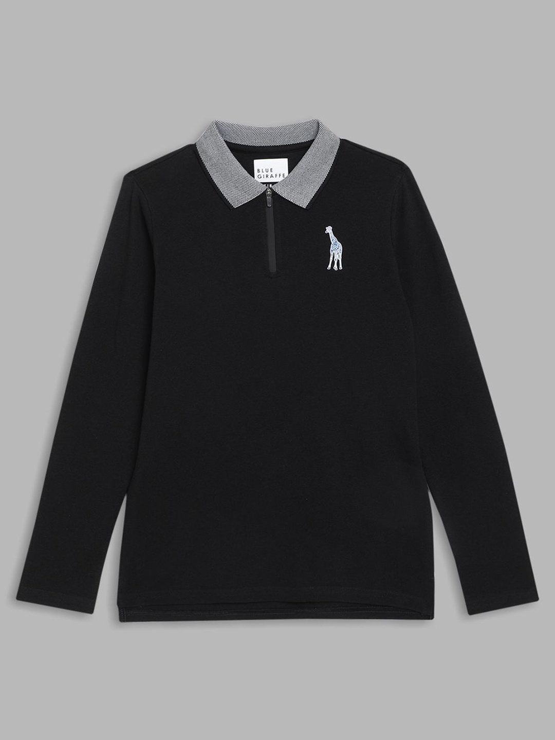

Blue Giraffe Boys Solid Polo Collar Cotton T-shirt, Black