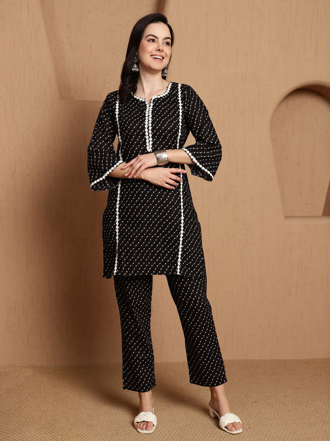 

BANDIA Printed Top With Trouser Co-Ords Set, Black