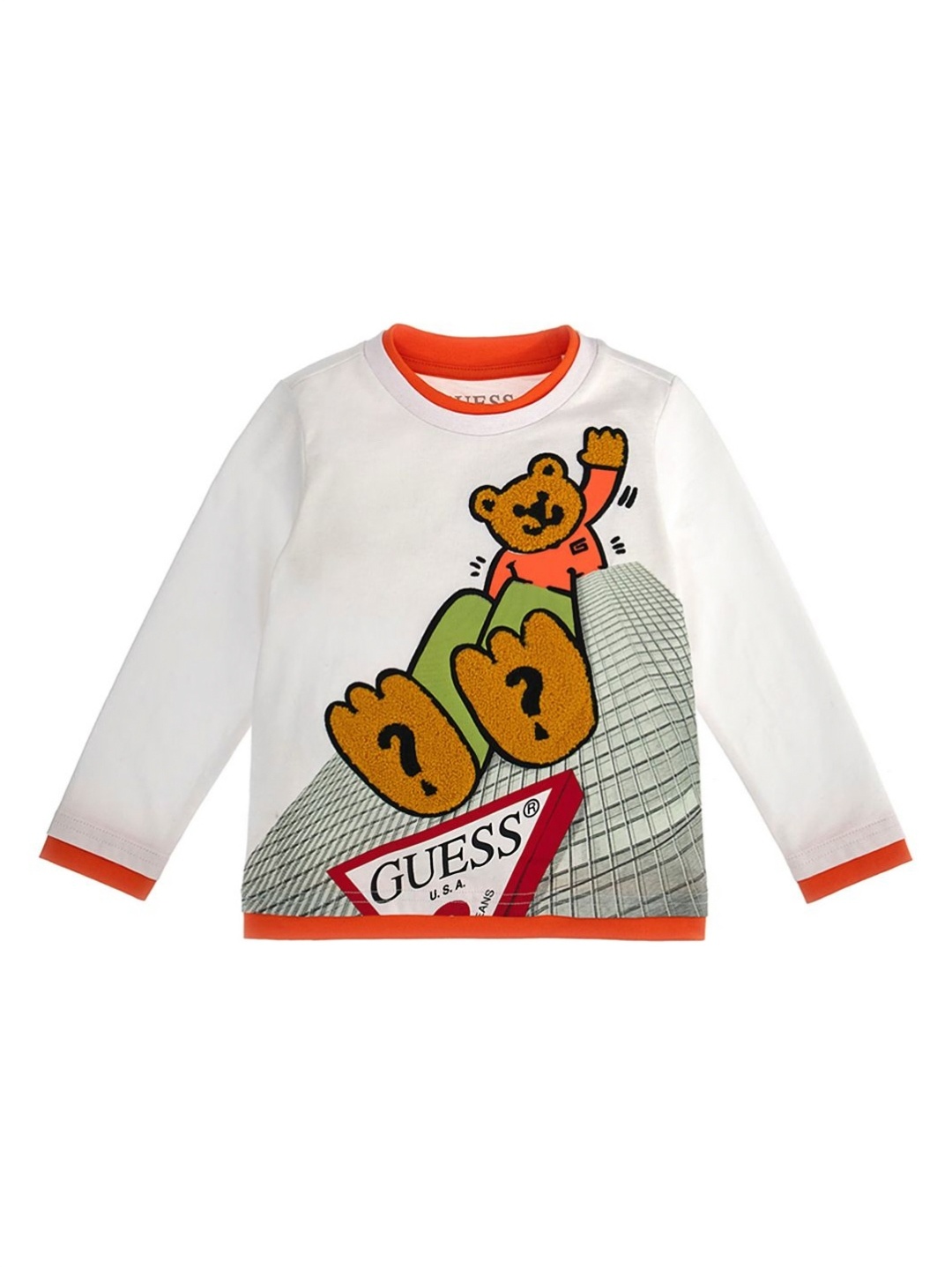 

GUESS kids Boys Graphic Printed Round Neck Cotton T-shirt, White