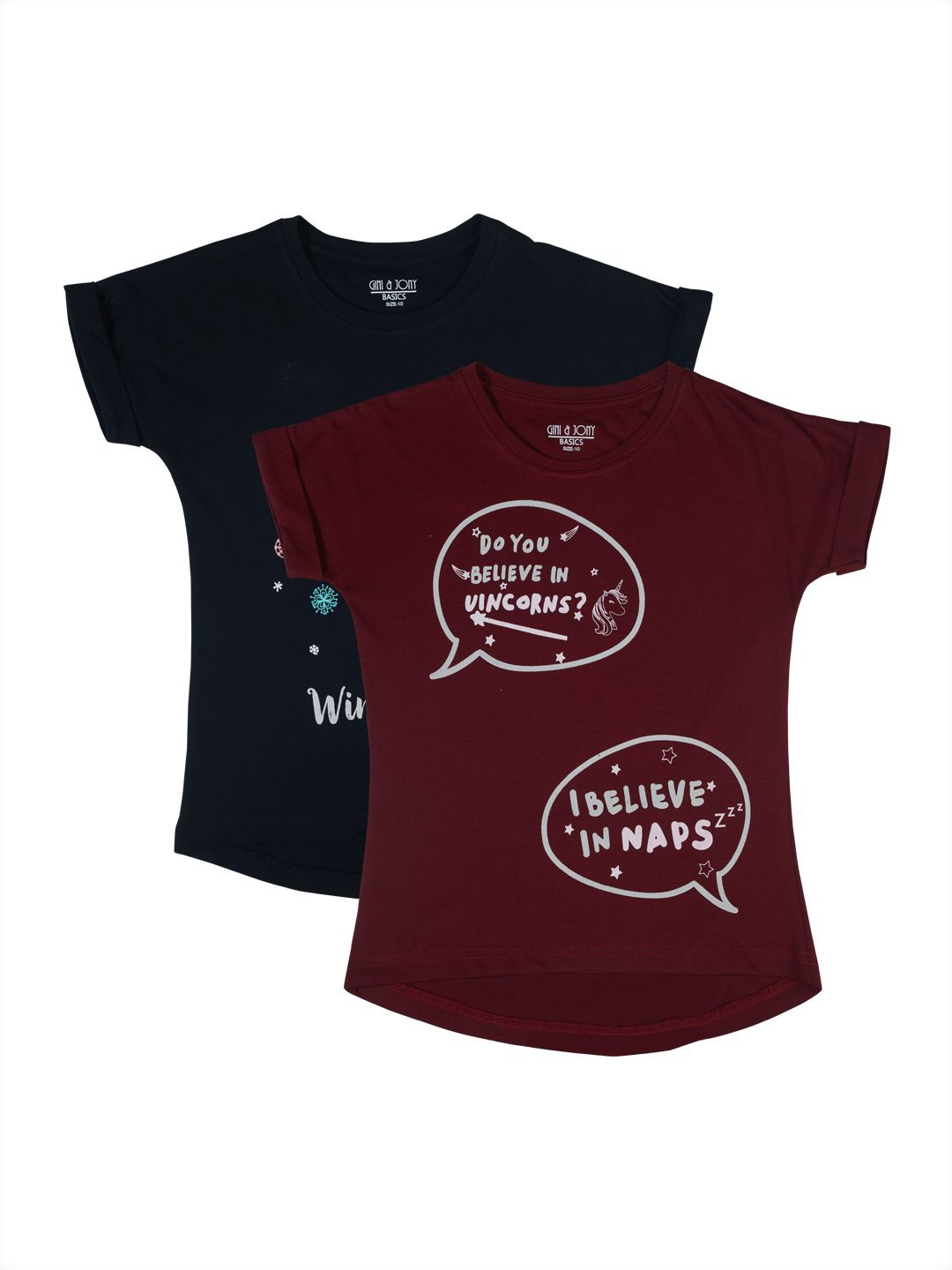 

Gini and Jony Girls pack Of 2 Typography Printed Round Neck Cotton T-shirt, Maroon