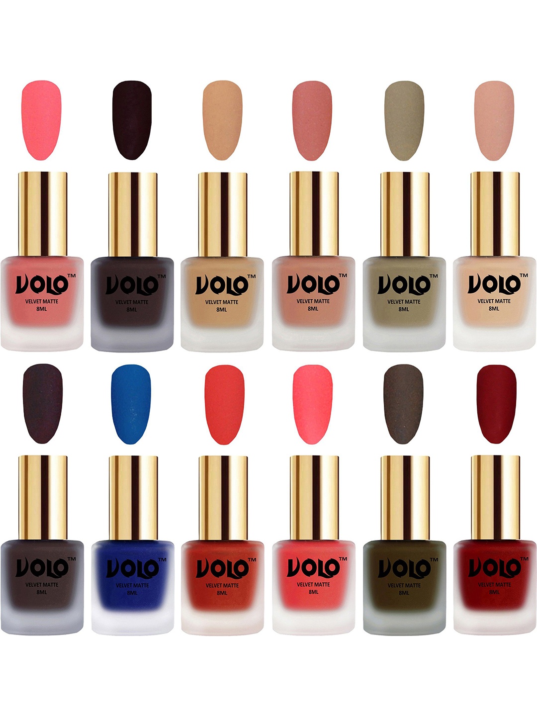 

VOLO Set Of 12 Velvet Matte Nail Polish- 8 ml Each, Blue