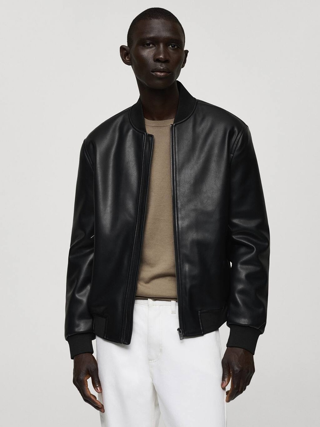 

MANGO MAN Faux-Fur Trim Biker Jacket, Coffee brown