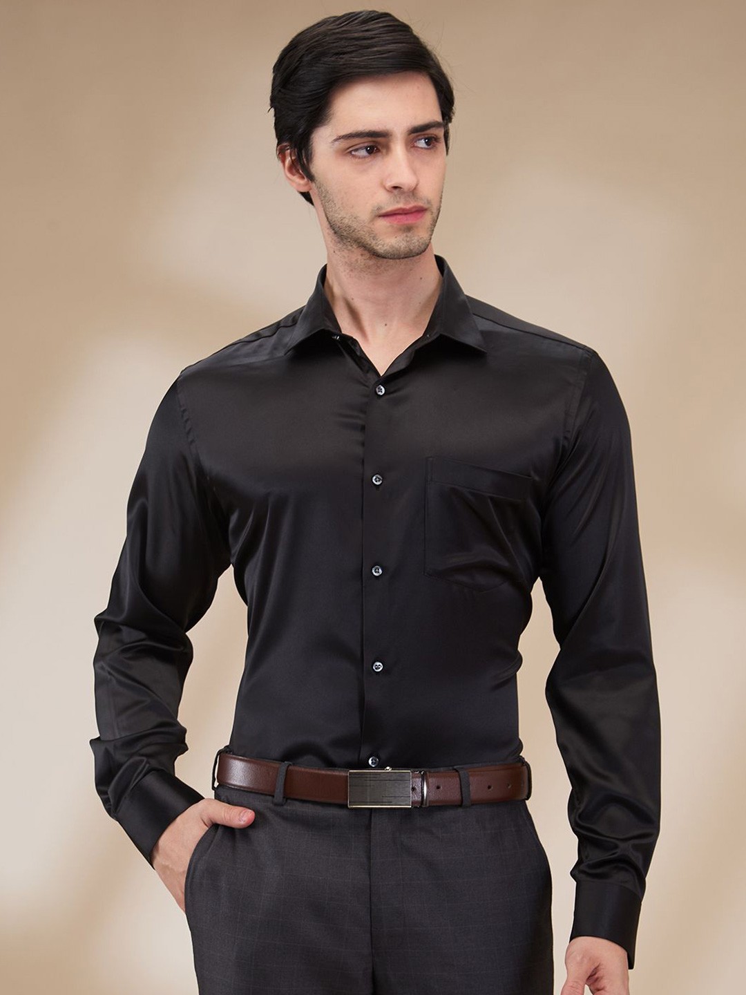 

Park Avenue Men Spread Collar Solid Slim Fit Formal Shirt, Black