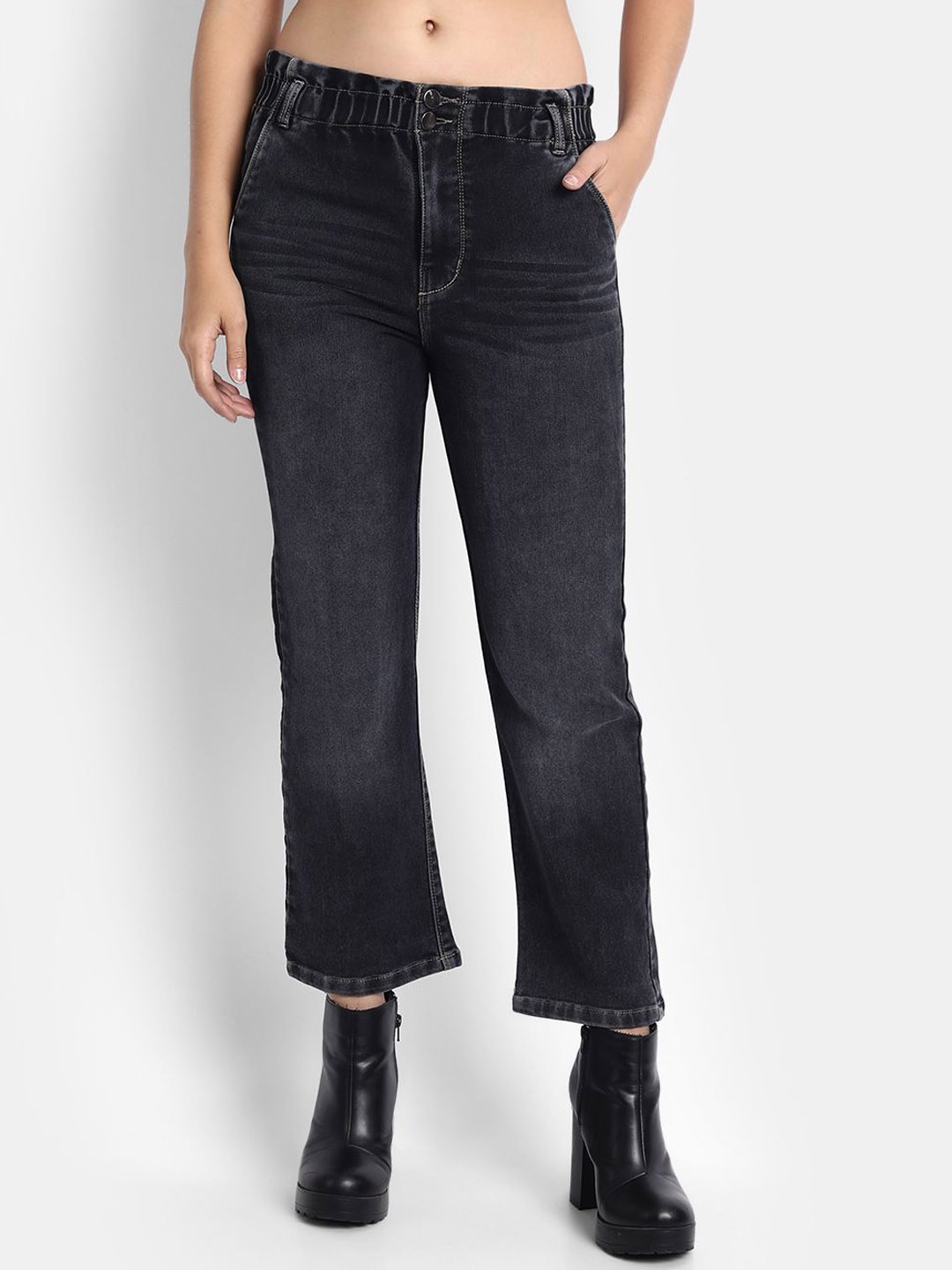 

BROADSTAR Women Jean Straight Fit High-Rise Light Fade Stretchable Jeans, Black