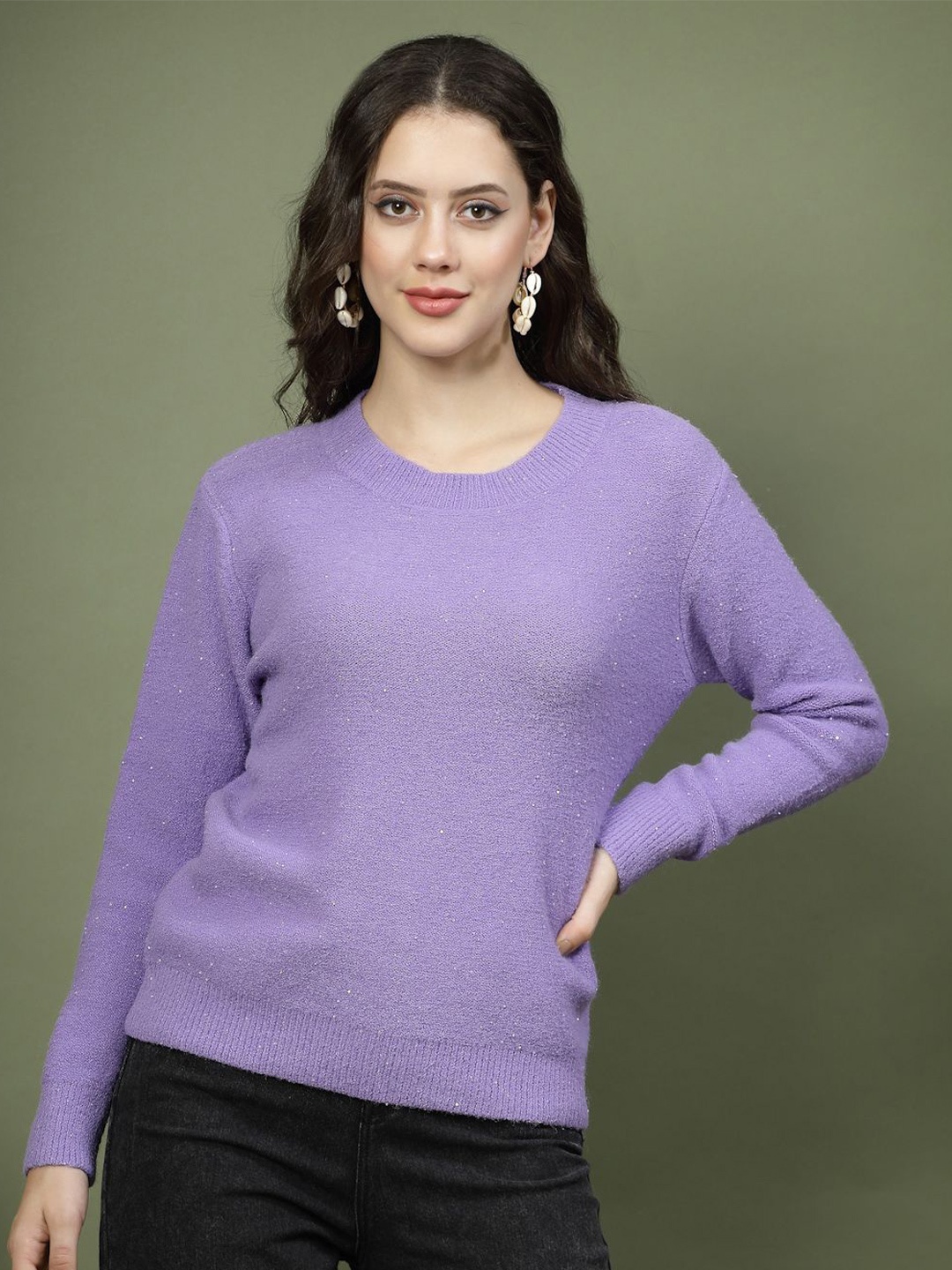 

Mafadeny Women Solid Round Neck Top, Purple
