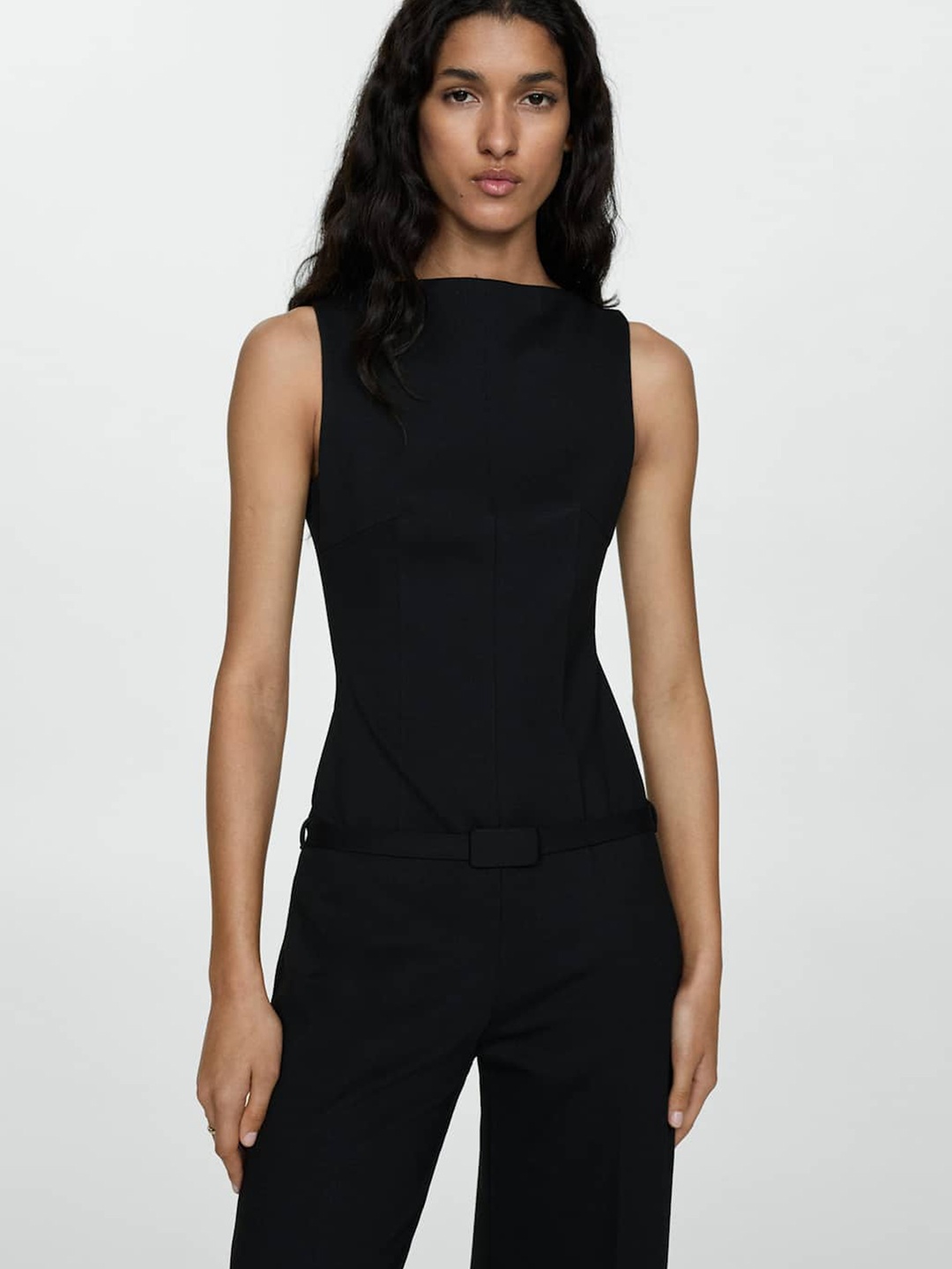 

MANGO Basic Jumpsuit with Belt, Black