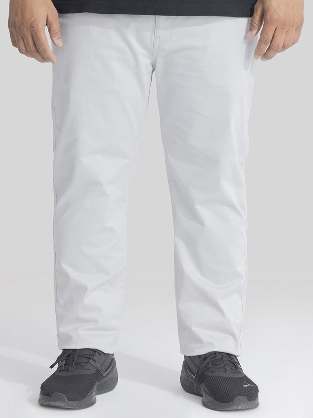 

Snitch Plus Size Men Solid Cotton Classic Chinos Trousers, White