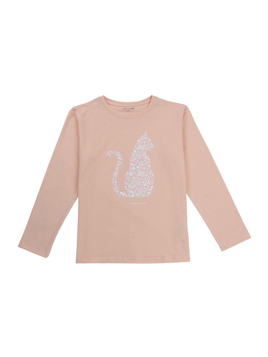 

Gini and Jony Girls Graphic Printed Round Neck Cotton T-shirt, Peach