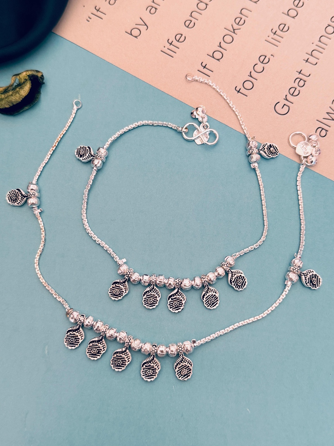 

Sangria Set Of 2 Silver-Plated Beaded Anklets