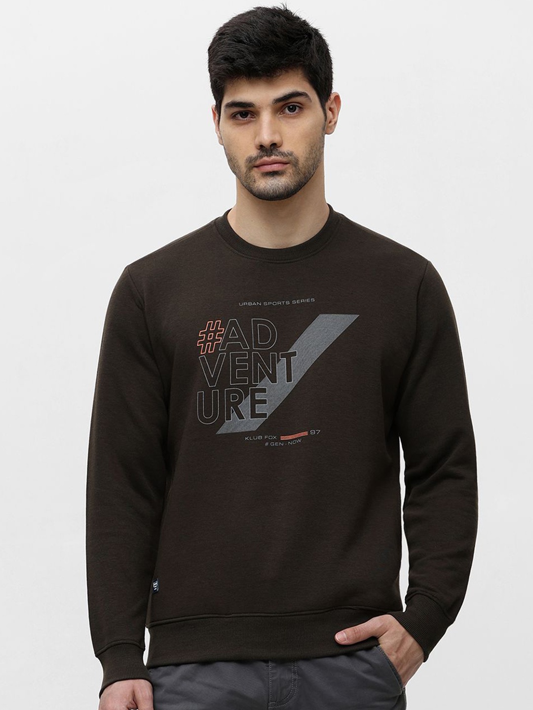 

Klub Fox Men Typography Printed Round Neck Fleece Sweatshirt, Olive