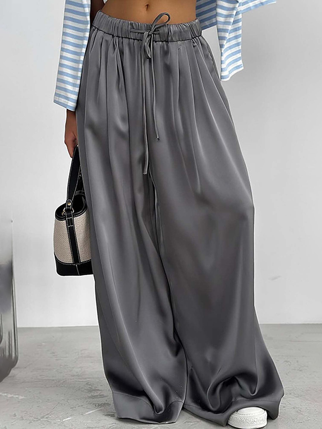 

LULU & SKY Women Straight Fit Pleated Trousers, Grey