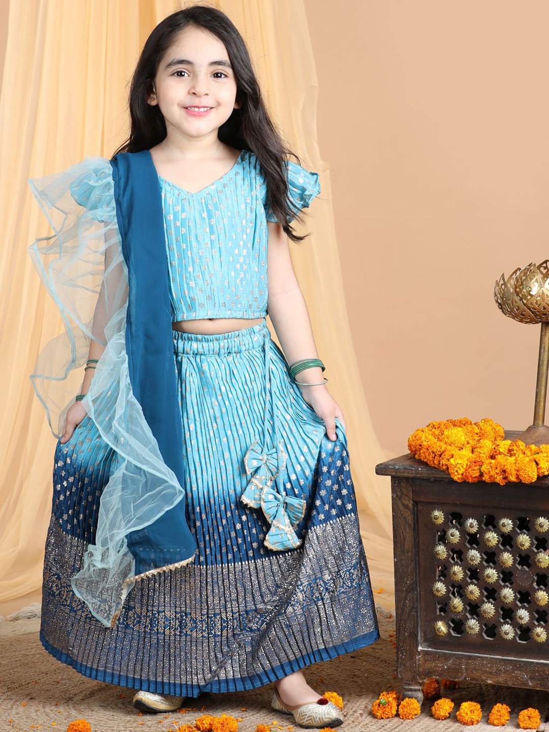 

Here&Now X Kinder Kids Girls Ready to Wear Lehenga & Blouse With Dupatta, Blue