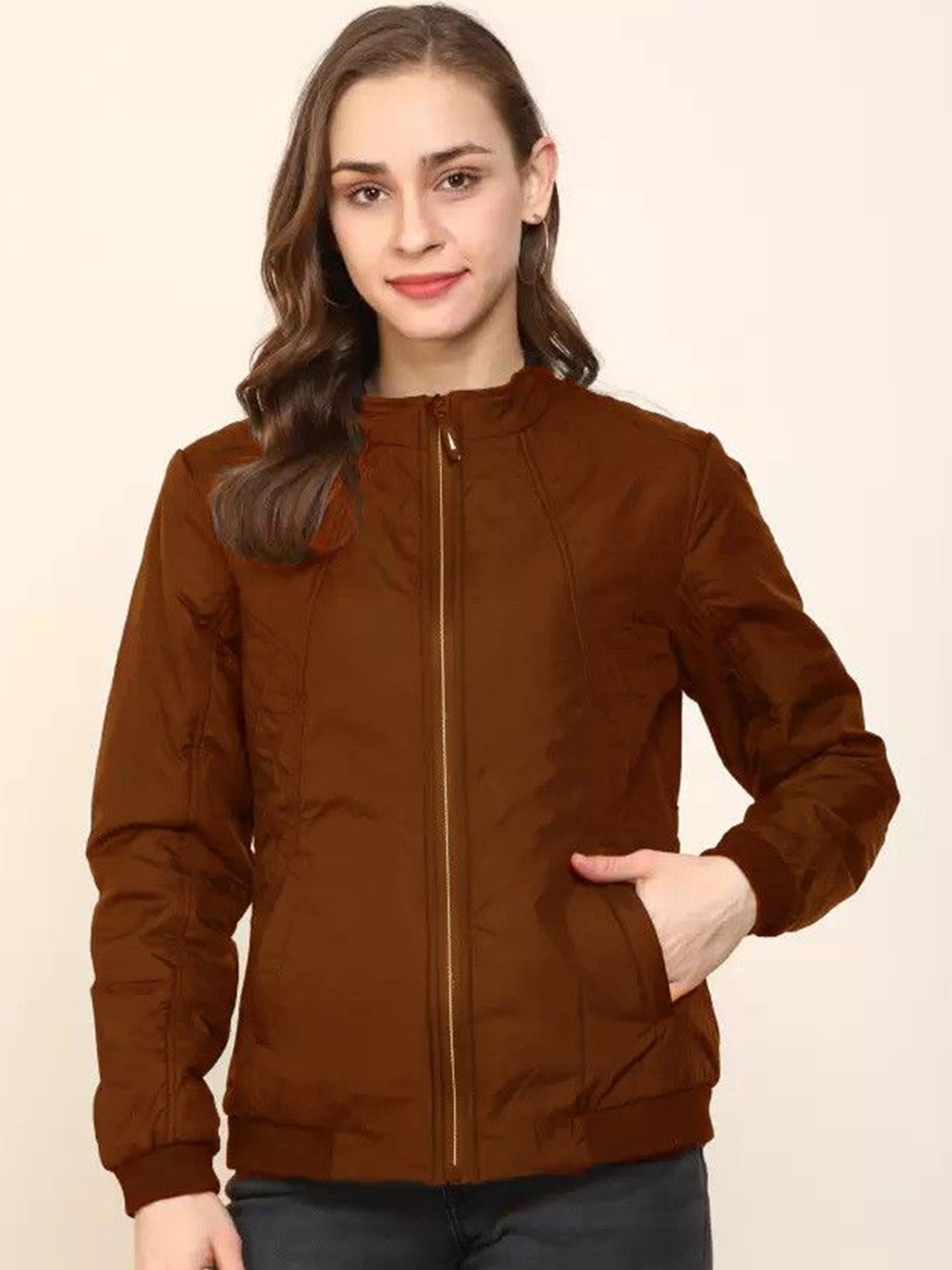 

BAESD Women Stand Collar Lightweight Storm-Fit Bomber Jacket, Brown