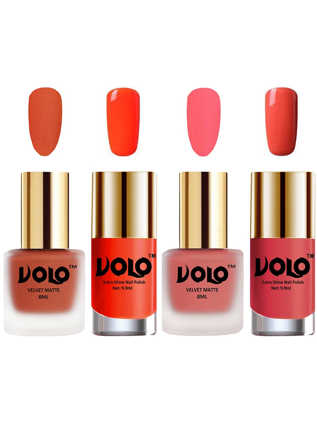 

VOLO Set Of 4 Velvet Matte & Extra Shine Nail Polish-8 ml & 9.9 ml Each Shade 30-41-14-49, Multi